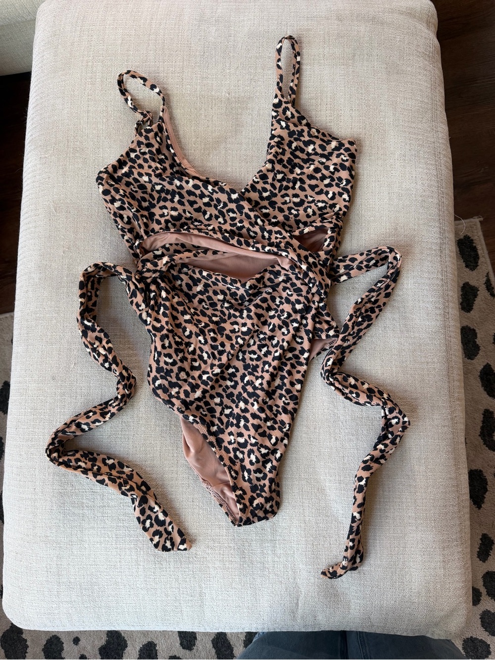 aerie Leopard Print One-Piece Swimsuit - Tan & Black